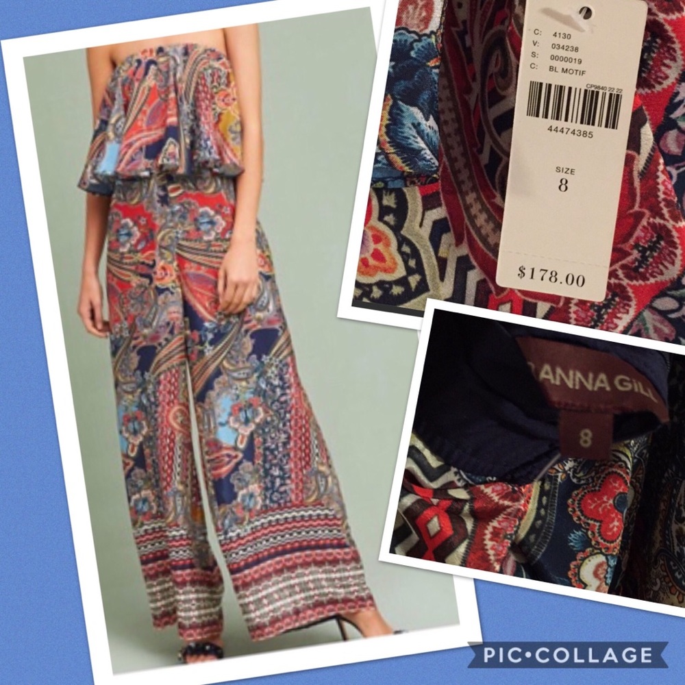 NWT Anthropologie strapless paisley jumpsuit 8